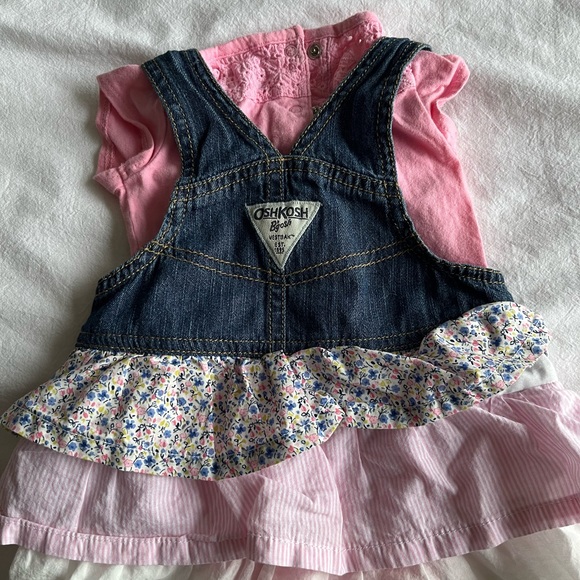 OshKosh B'gosh Vintage Tiered Denim Overall Dress Set 6M - Picture 8 of 13